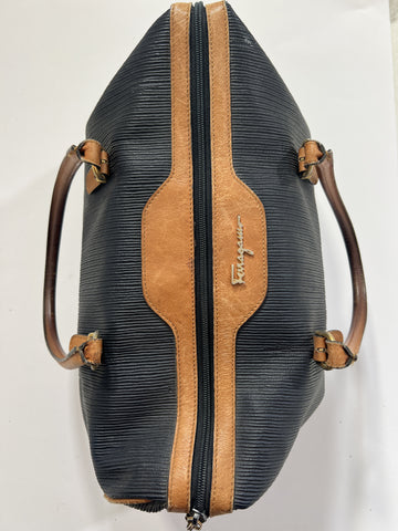 Borsa vintage Ferragamo blu pelle a mano