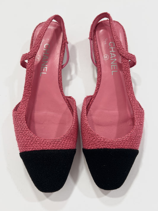 Scarpe Slingback Chanel tweed rosa/nero tg 40