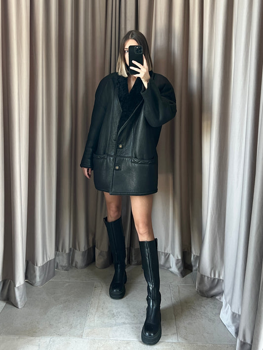 Montone vintage Shearling nero tg M/L