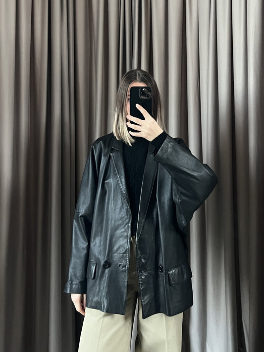 Giacca vintage in pelle doppiopetto tg 46