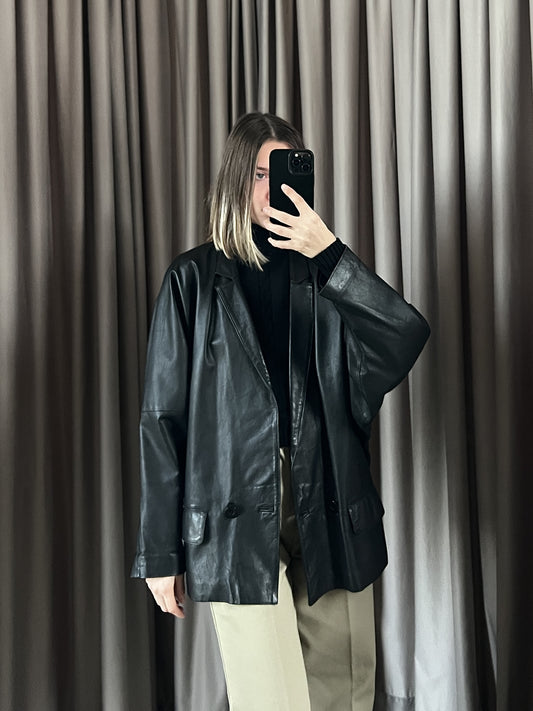 Giacca vintage in pelle doppiopetto tg 46