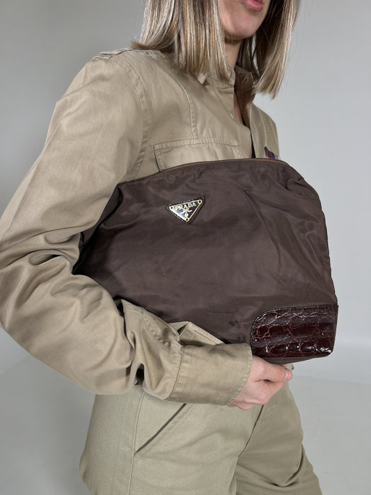 Borsa vintage Prada marrone nylon