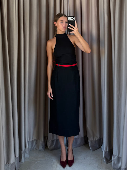 Gonna vintage Prada nero lana con cintura tg 44