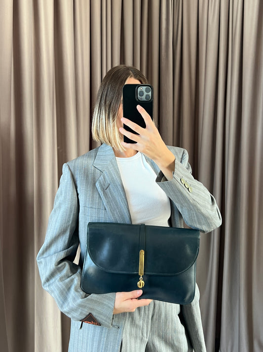 Borsa vintage Christian Dior blu pelle