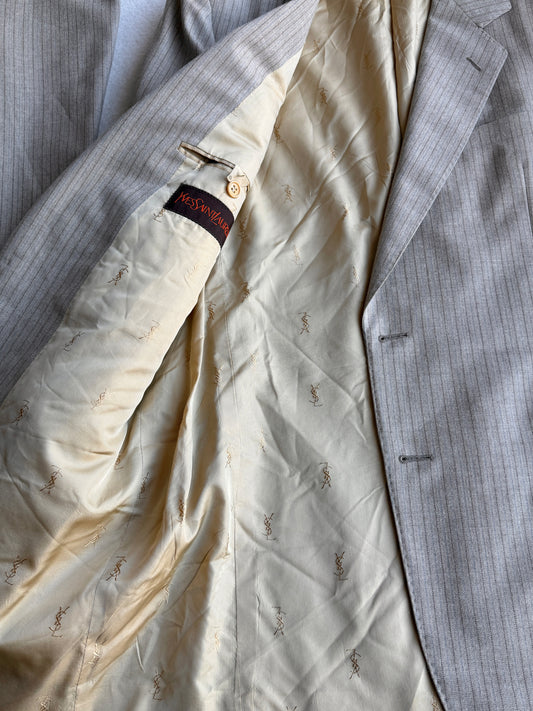 Abito vintage Yves Saint Laurent lana beige righe tg 50