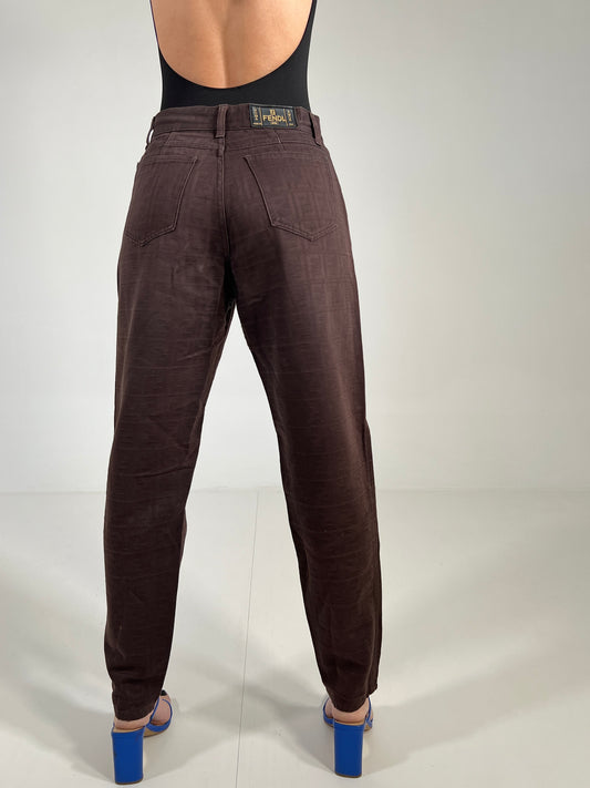 Pantaloni vintage Fendi monogram marrone tg 44