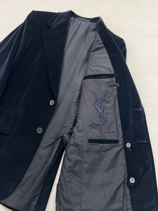 Blazer vintage Yves Saint Laurent velluto blu tg 48