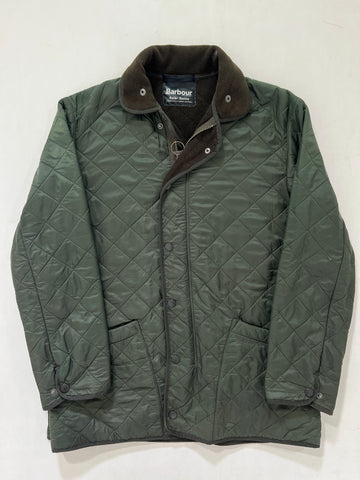 Giacca vintage Barbour in trapunta verde pile tg M