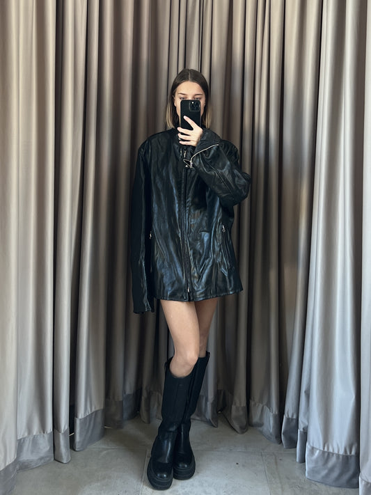 Giacca vintage Schott in pelle nero tg XL +