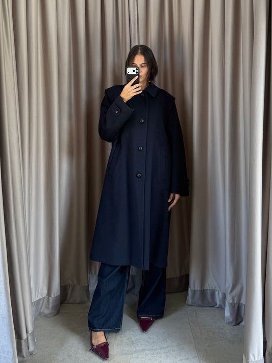 Cappotto Loden vintage blu in lana tg L