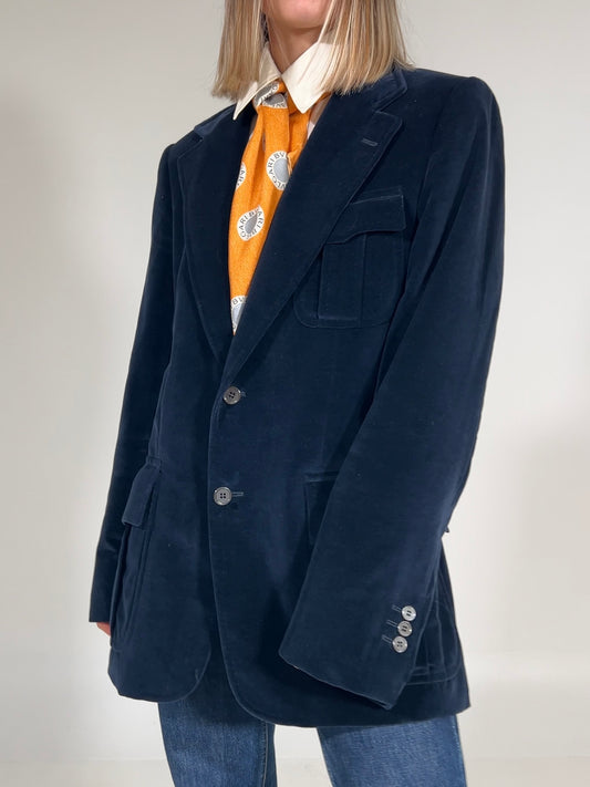 Blazer vintage Yves Saint Laurent velluto blu tg 48