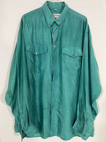 Camicia vintage in seta verde acqua tg L