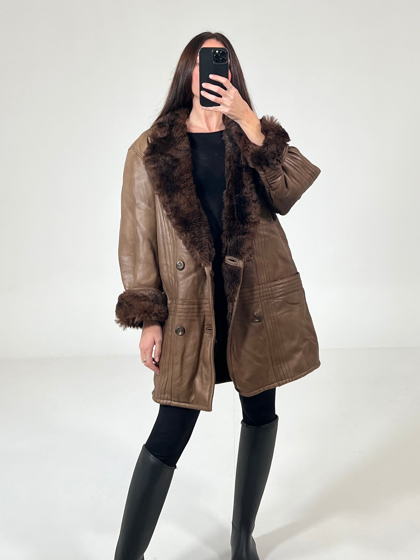 Montone vintage Shearling pelliccia tg L