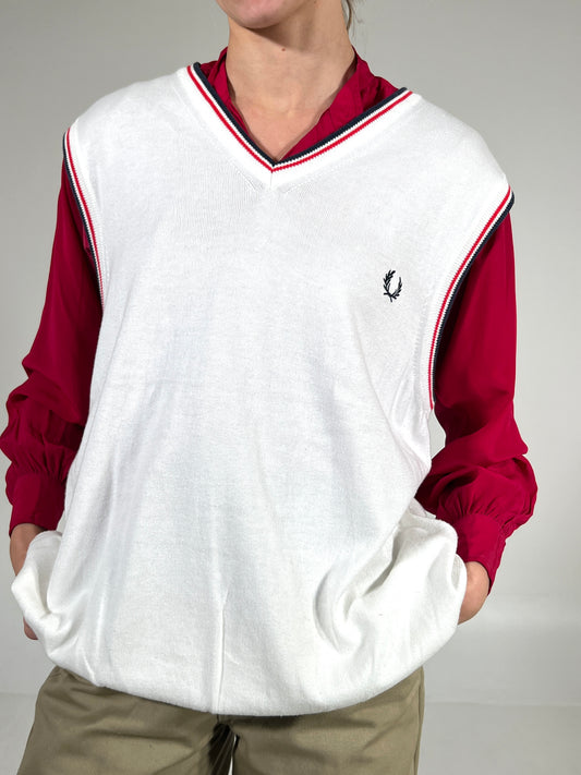 Gilet vintage Fred Perry bianco tg XXL