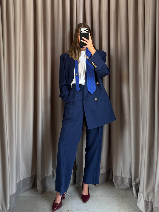 Abito vintage Yves Saint Laurent blu lana doppiopetto tg 48