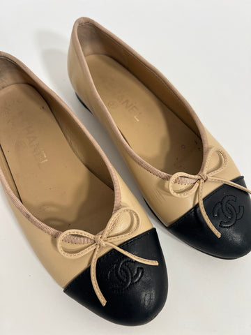 Scarpe vintage Chanel ballerine beige/nero tg 36
