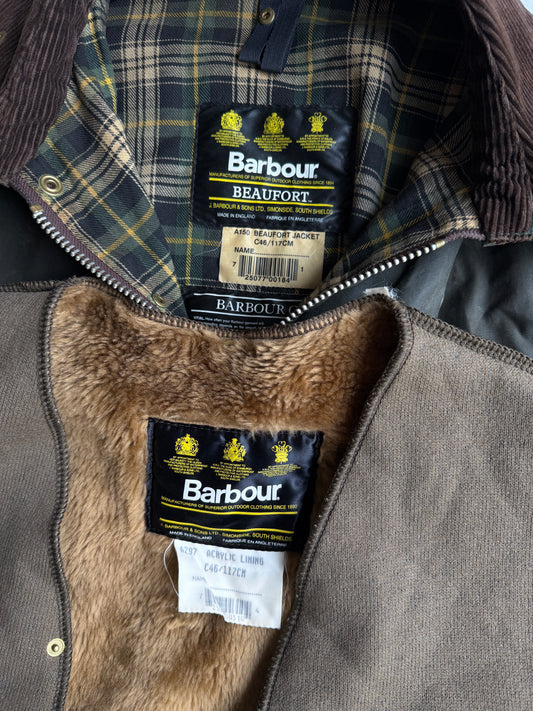 Giacca vintage Barbour Beaufort verde con interno tg C46