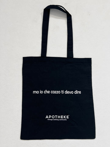 Shopper Apotheke Vintage nera 100% cotone