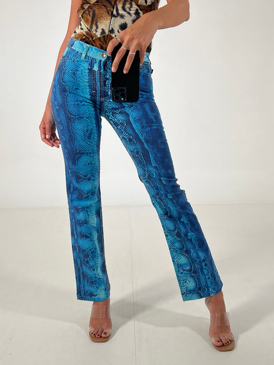 Jeans vintage Cavalli pitonato blu tg XS/S