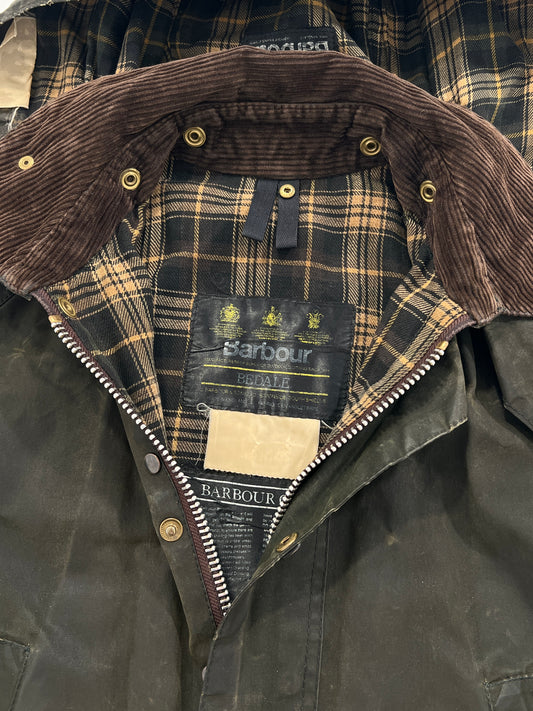 Giacca vintage Barbour Bedale verde con cappuccio tg S