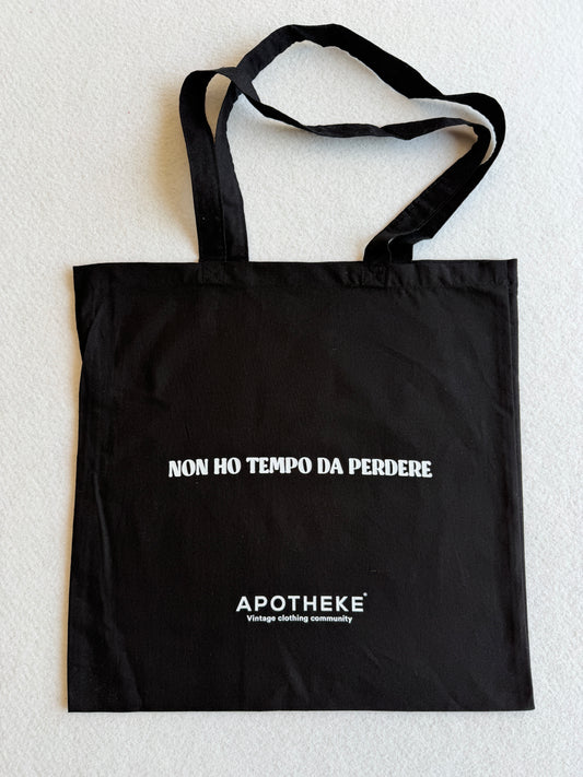 Shopper Apotheke Vintage nero 100% cotone