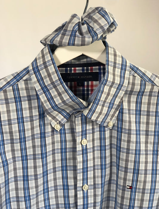 Camicia vintage Tommy Hilfiger cropped celeste bianco tg L/XL