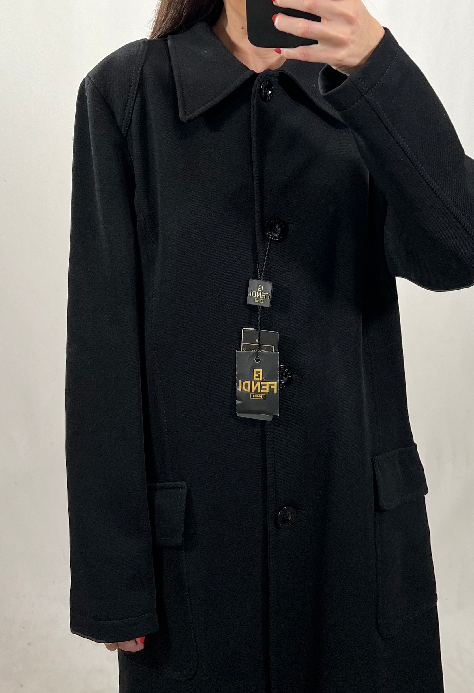 Cappotto vintage Fendi nero lungo tg M