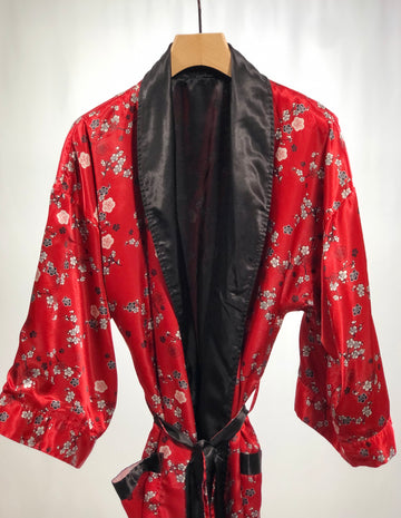 Kimono orientale vintage rosso dettagli floreali tg M