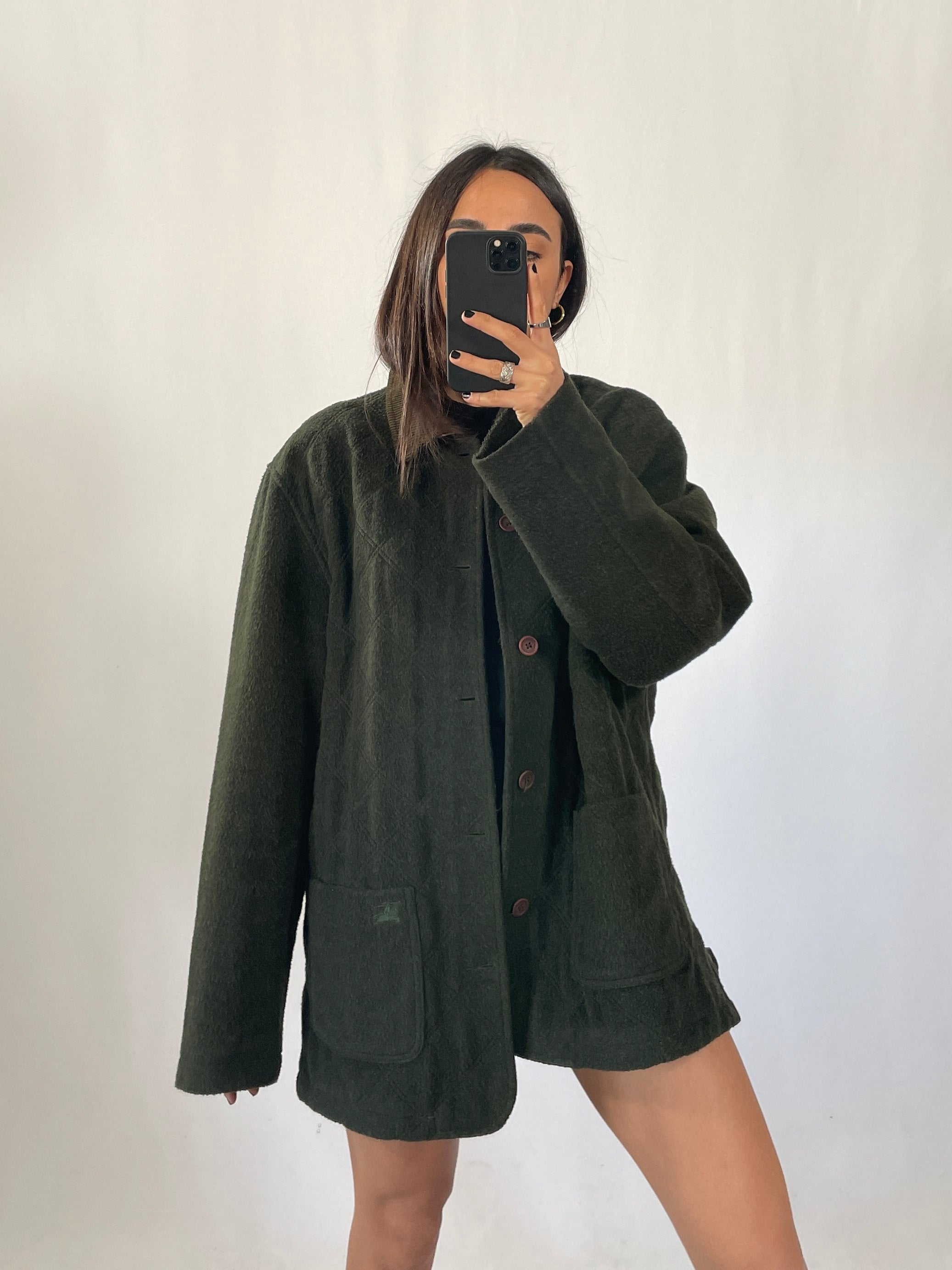 Cappotto Burberry vintage verde in lana tg L/XL