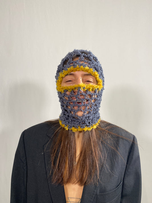 Balaclava handmade giallo/grigio tg U