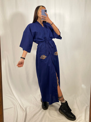 Kimono orientale vintage blu opaco notte tg M