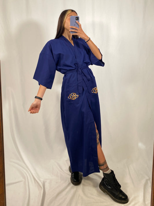 Kimono orientale vintage blu opaco notte tg M