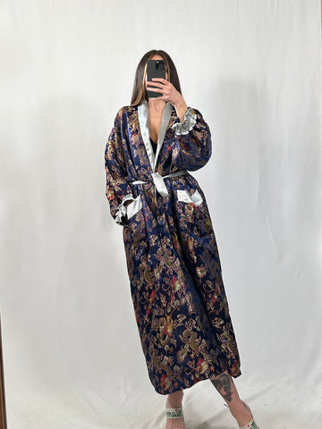 Kimono orientale vintage double face blu/argento tg L