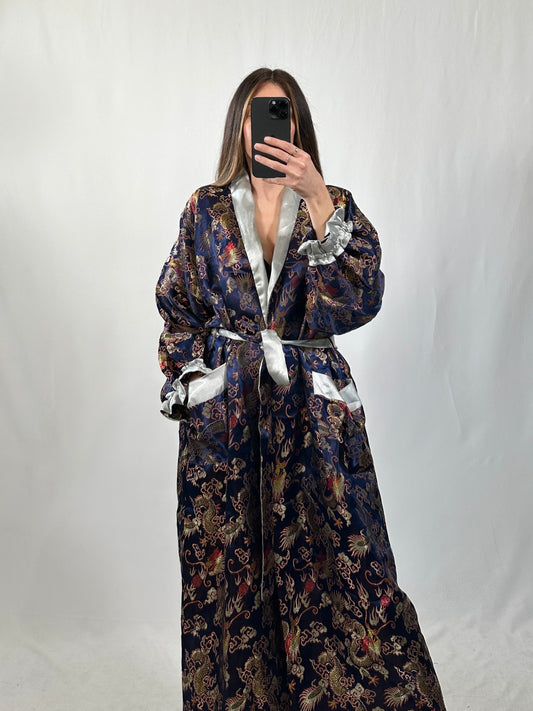 Kimono orientale vintage double face blu/argento tg L