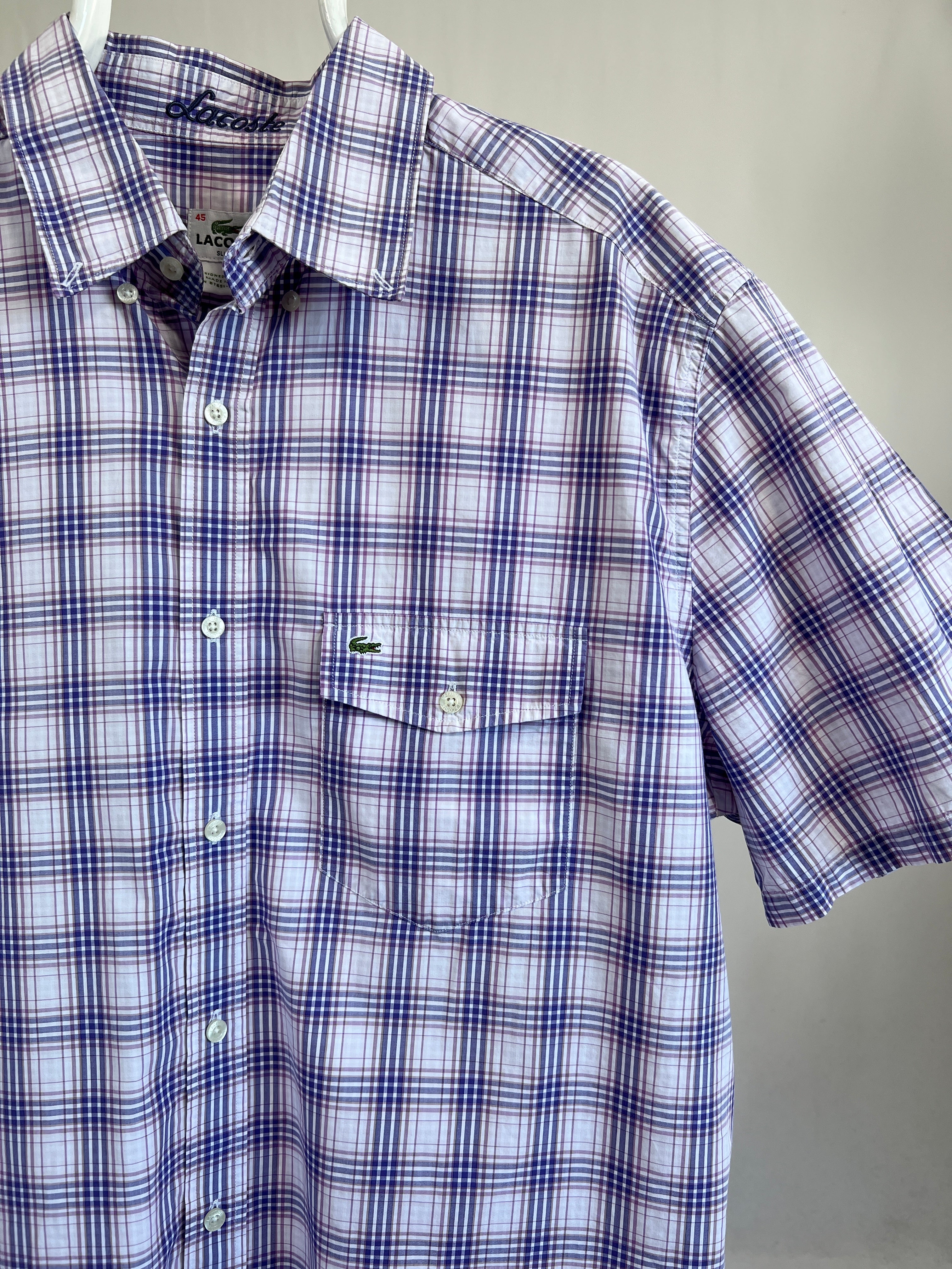 Camicia vintage Lacoste manica corta viola tg L