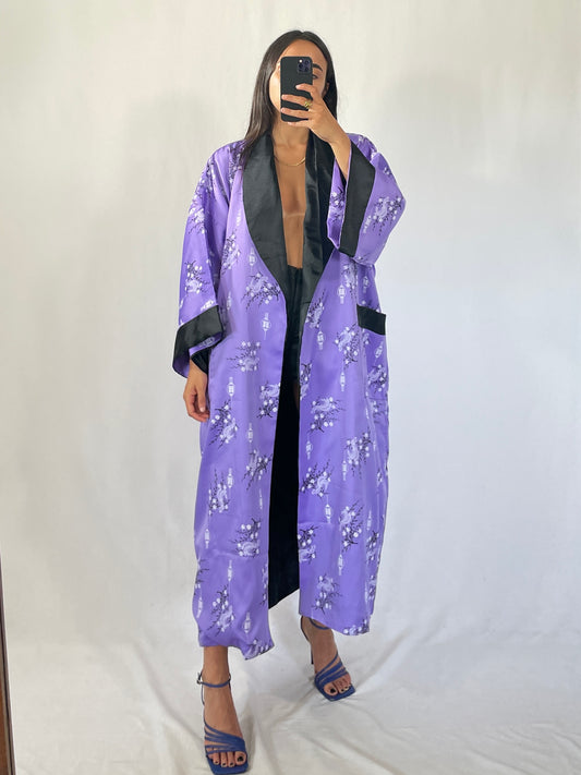 Kimono orientale vintage viola/nero double face tg XL