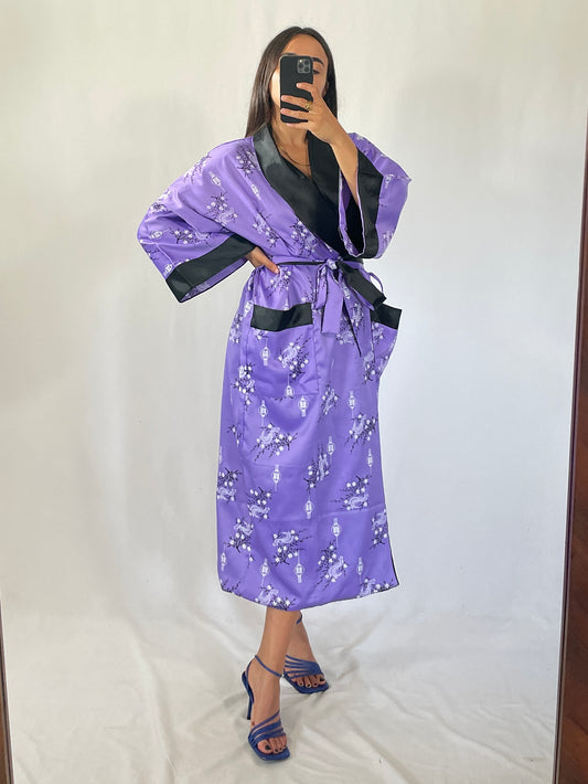 Kimono orientale vintage viola/nero double face tg XL