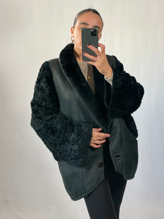 Montone shearling vintage nero tg 42