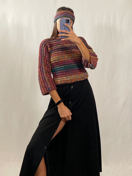 Maglia crop crochet handmade multicolor tg S