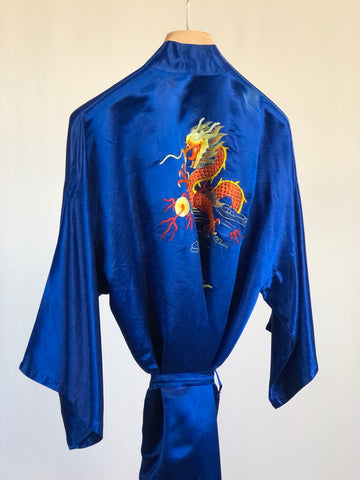 Kimono orientale vintage blu elettrico in seta tg M