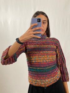 Maglia crop crochet handmade multicolor tg S